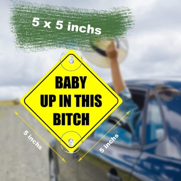 2PCS "BABY UP IN THIS B" Baby On Board Metal Driving Safety Warning Car Signs - Picture 11 of 14